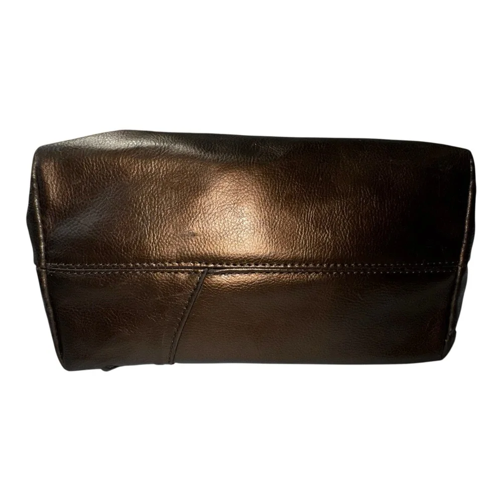 Jaclyn Smith Thread Stitch Detail Purse Strap Brown Bronze Faux Leather Bag
